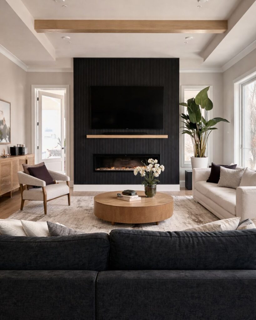 Modern living room featuring Slat Wood Panels