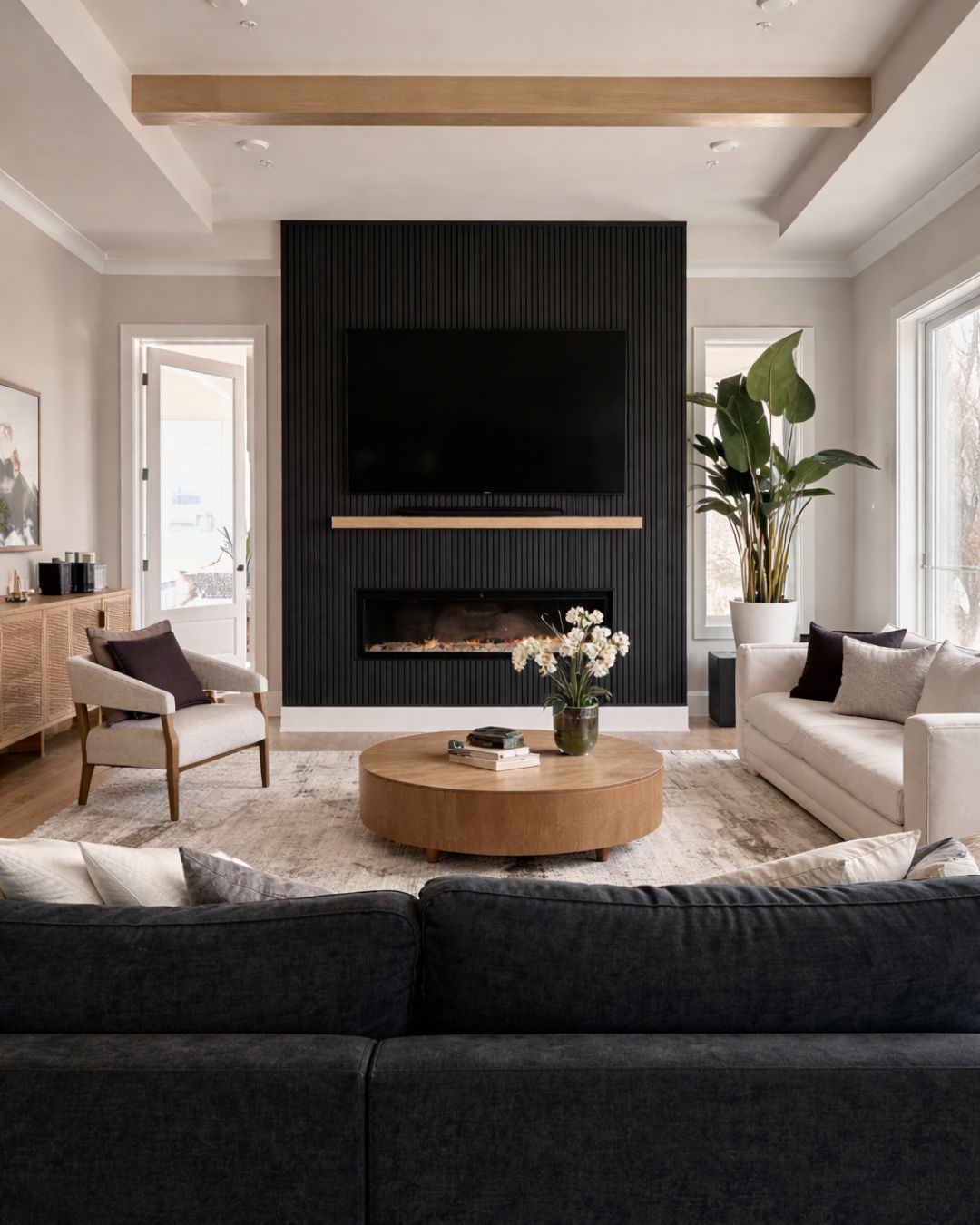 Modern living room featuring Slat Wood Panels